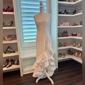 Elegant White Ruffle Hem Gown – Wedding or Party Ready